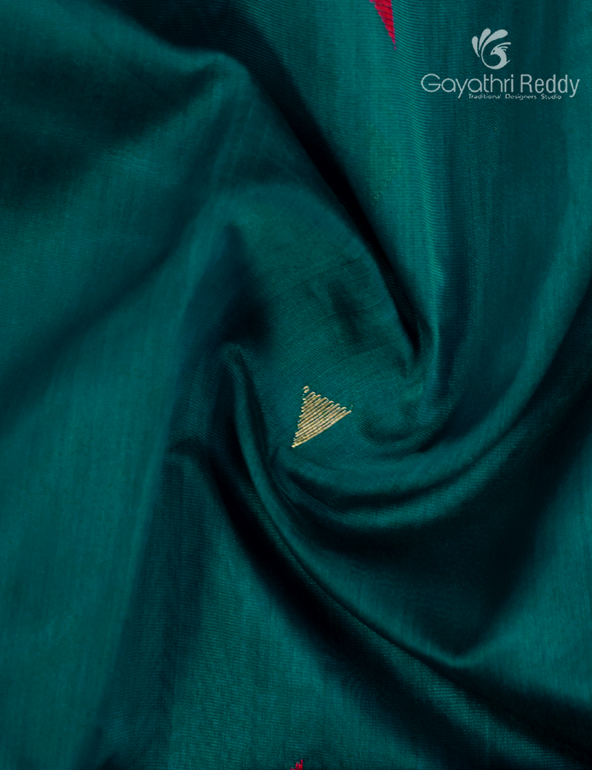 Pure Chanderi Sico Saree in Deep Peacock Green