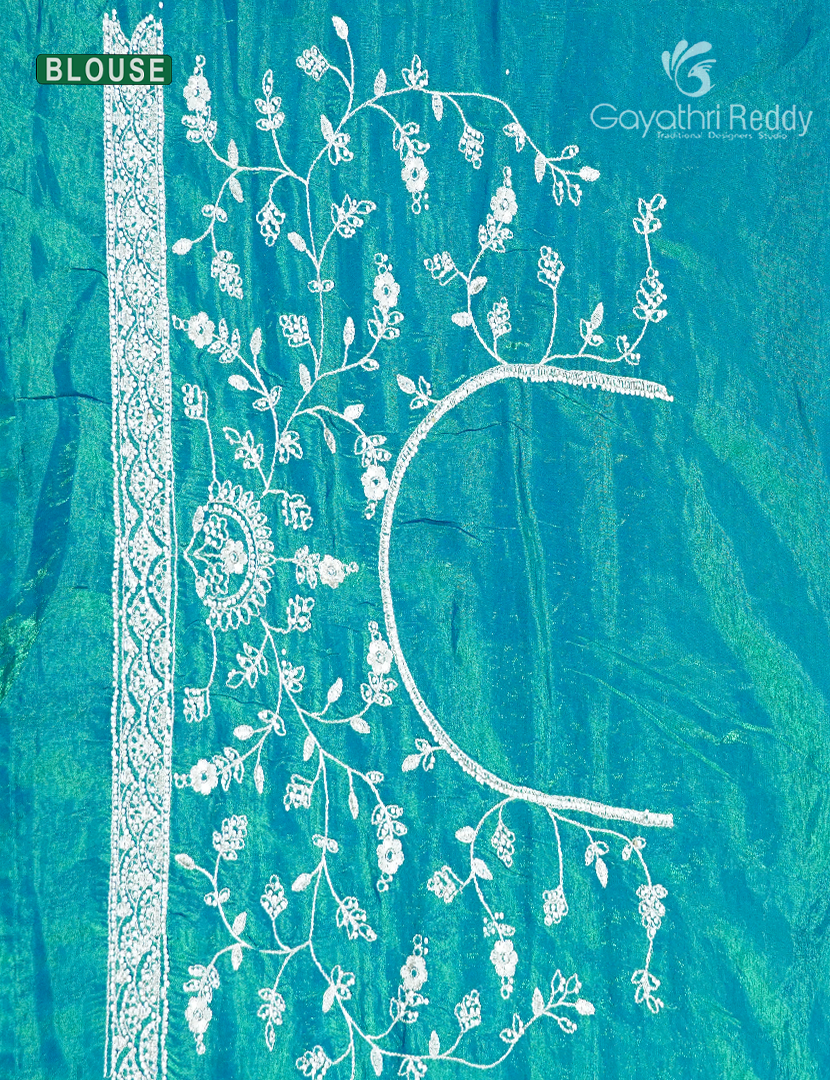 Tissue Fancy Saree in Ocean Teal