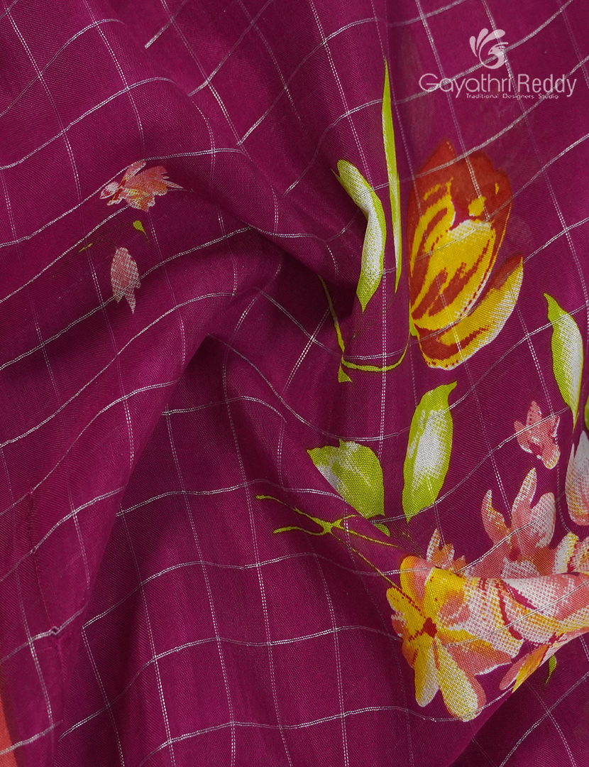 Mangalgiri Printed Saree in Magenta and Rani Pink