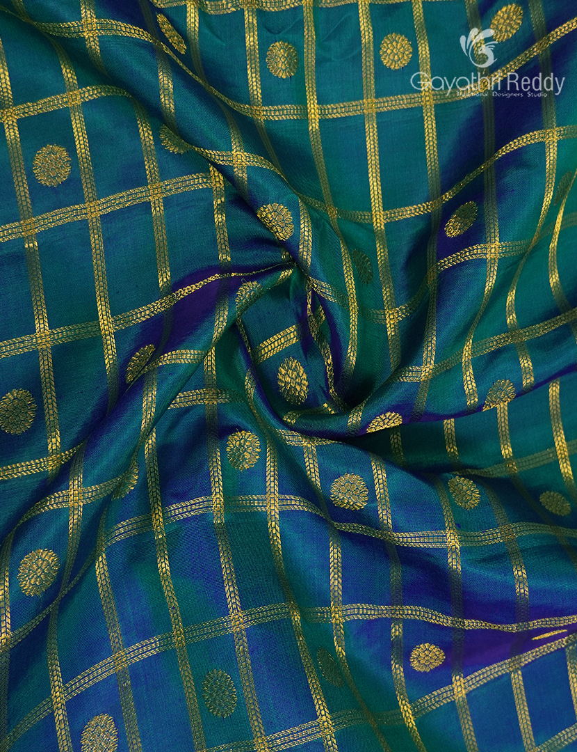 Pure Gadwal Silk Saree in Peacock Blue and Violet