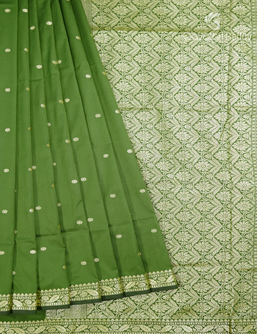 Semi Katan Silk Saree in Leaf Green