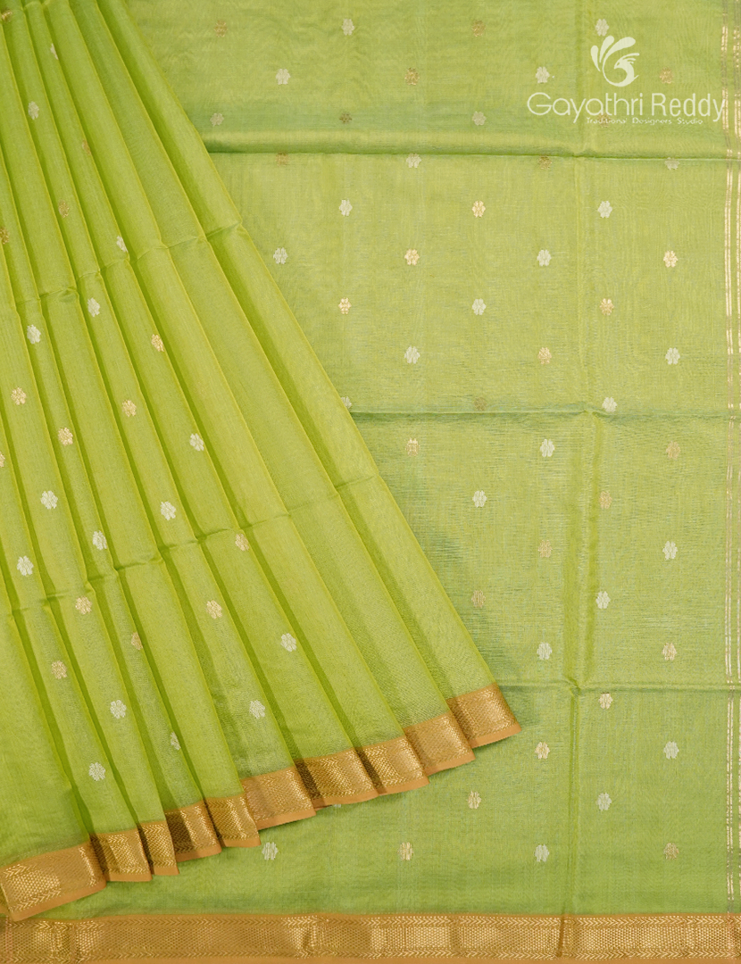 Pure Chanderi Sico Saree in Apple Green