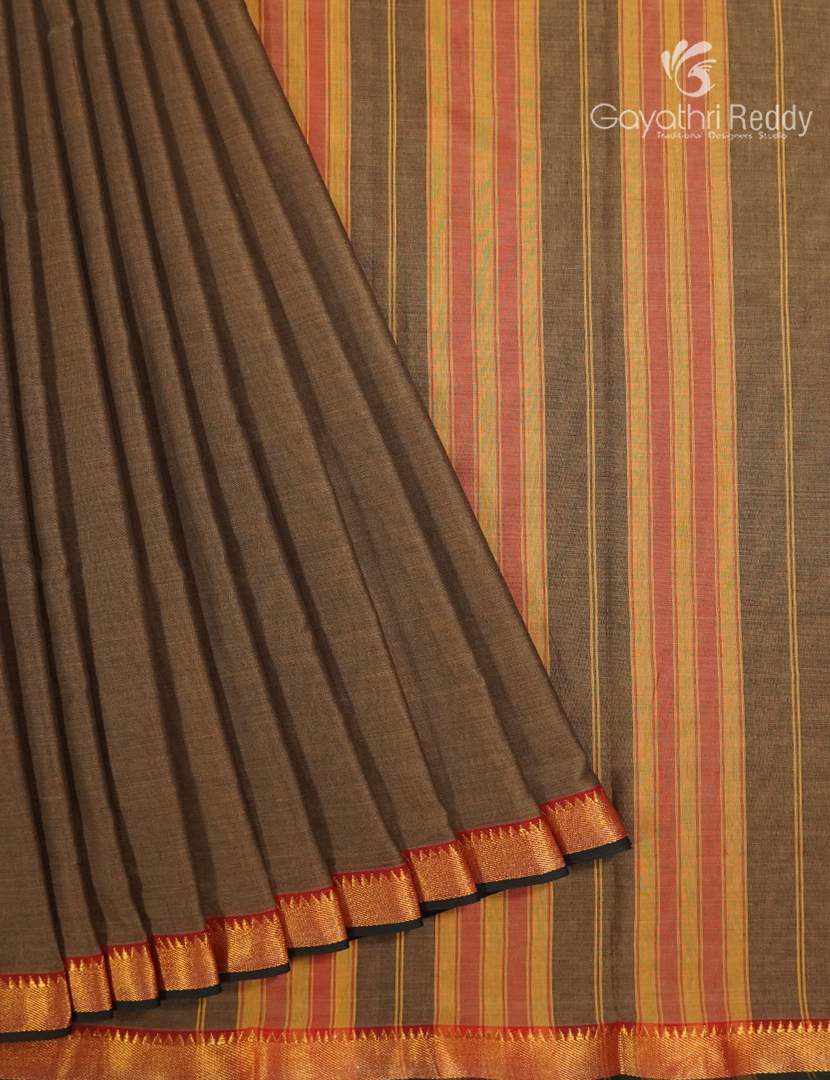 Pure Narayanpet Cotton Saree in Deep Dry Mehendi