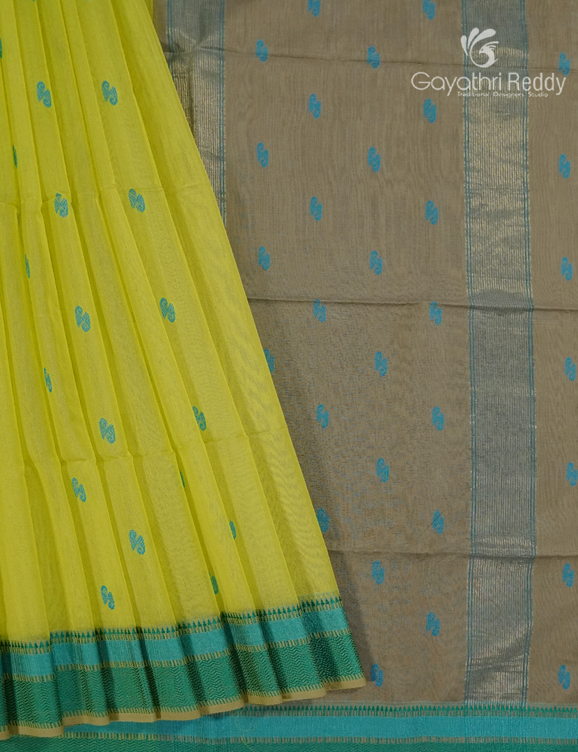 Pure Chanderi Sico Saree in Lime Green and Rama Green