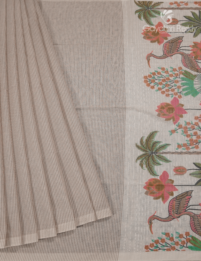 Pure Kanchi Cotton Printed Saree in Ivory