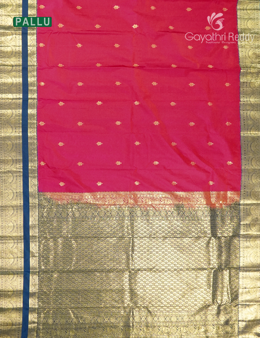 Semi Kanchipuram Silk Saree in Fuchsia Pink and Deep Peacock Green