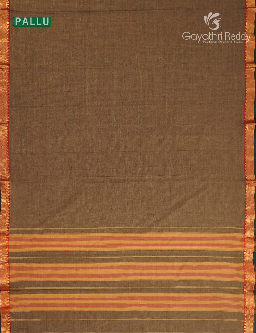 Pure Narayanpet Cotton Saree in Deep Dry Mehendi