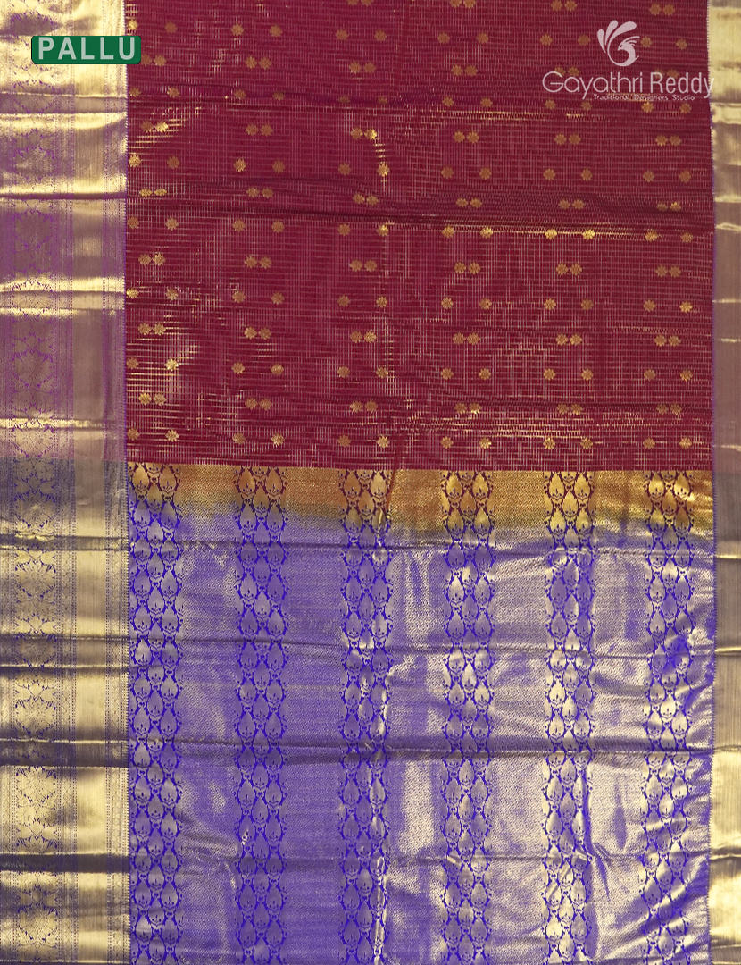 Semi Kanchipuram Silk Saree in Maroon and Royal Blue