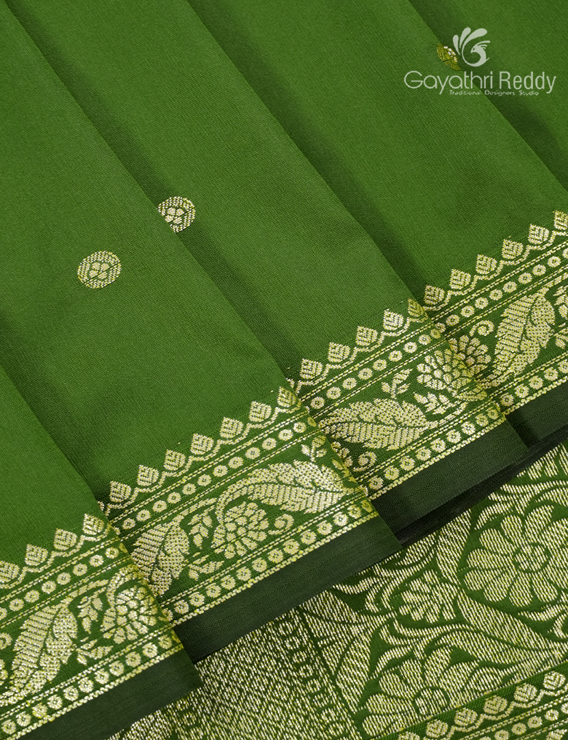 Semi Katan Silk Saree in Leaf Green