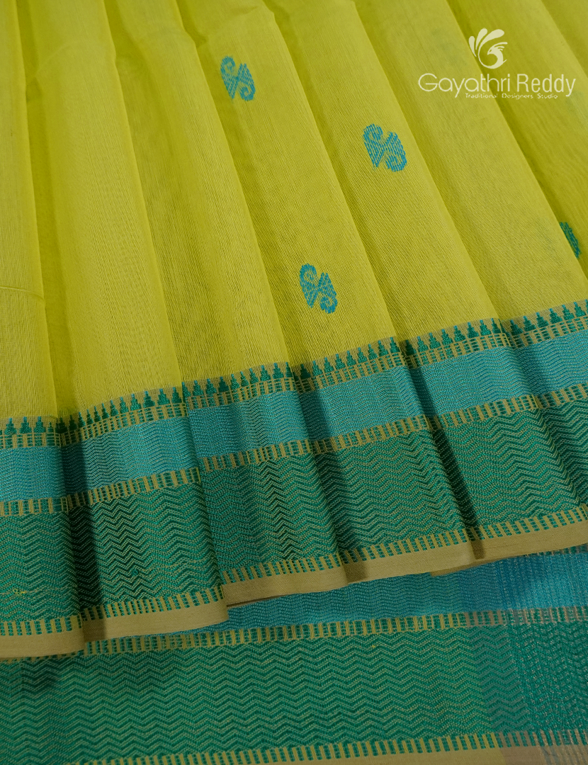 Pure Chanderi Sico Saree in Lime Green and Rama Green