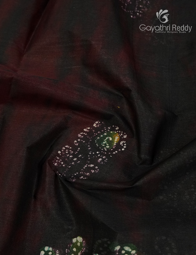 Cotton Batik Print Saree in Choco Brown