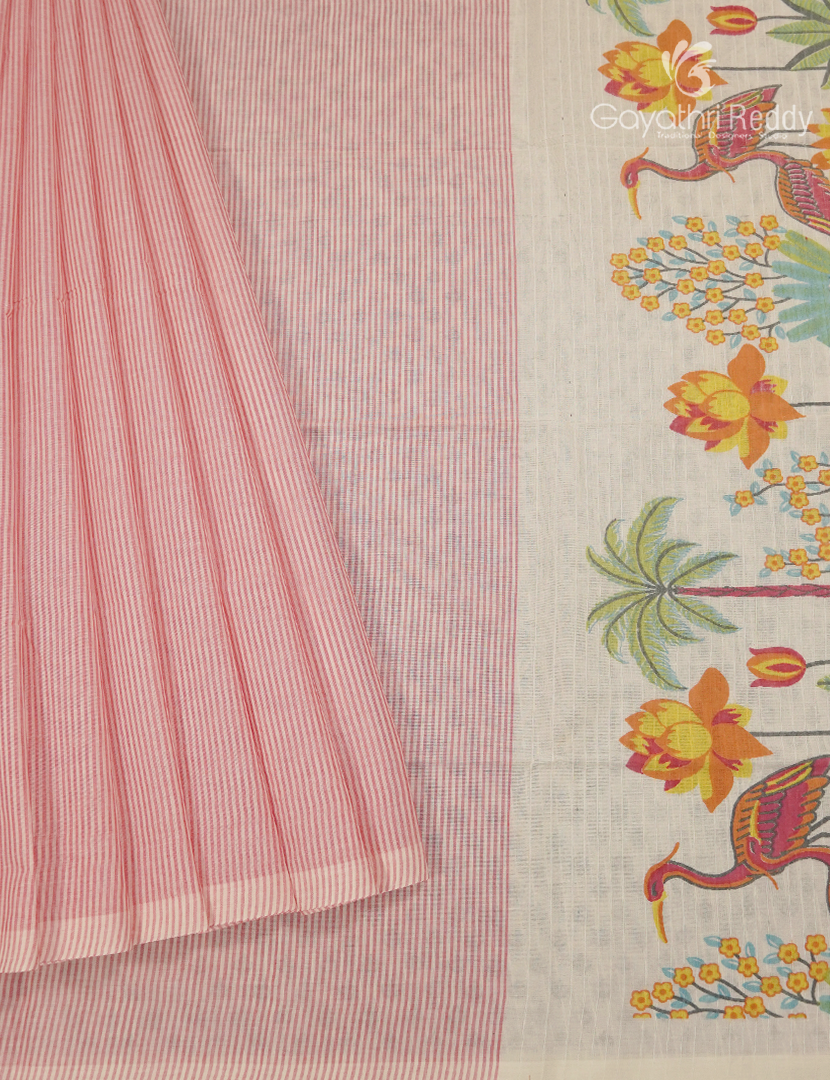 Pure Kanchi Cotton Printed Saree in Baby Pink