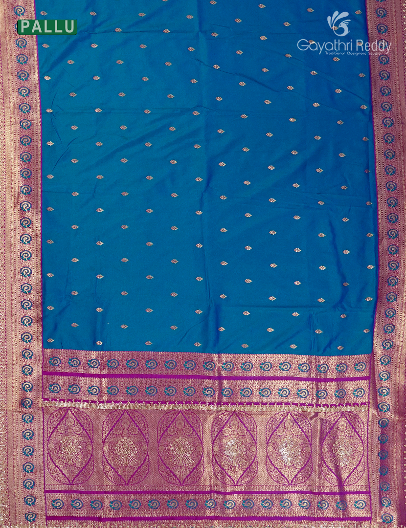 Semi Kanchipuram Silk Fancy Saree in Deep Peacock Blue and Deep Magenta