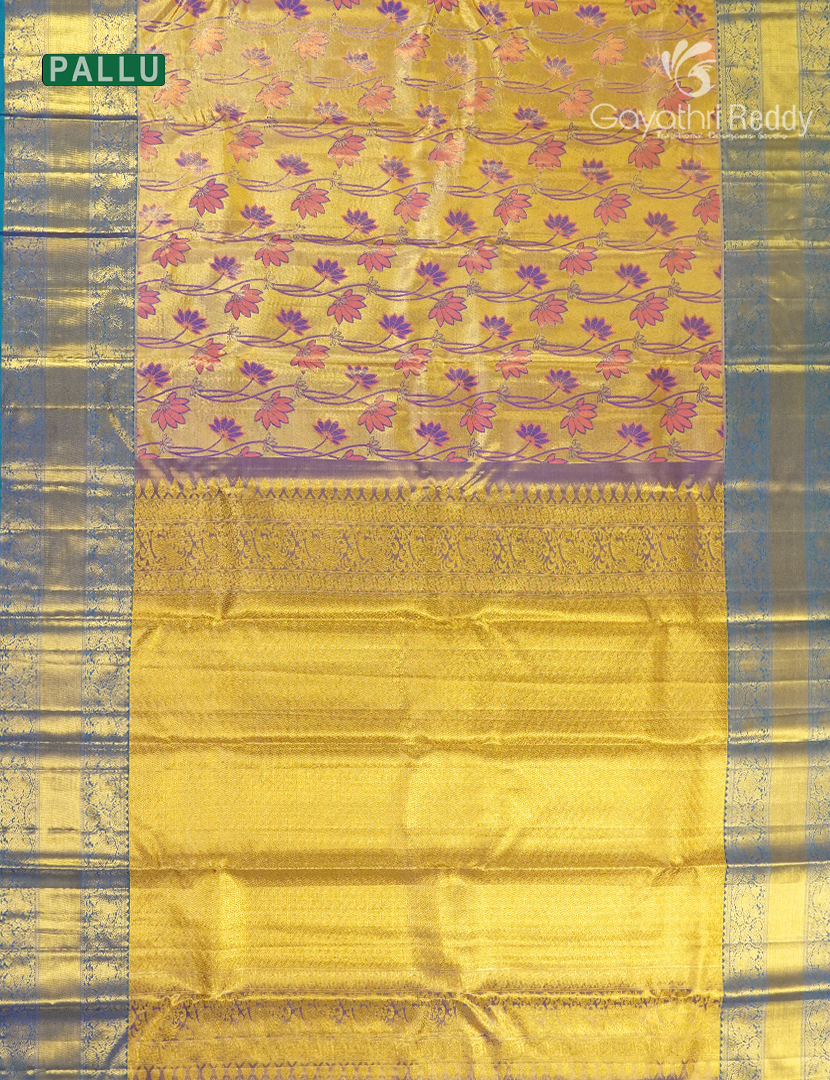 Pure Kanchipuram Silk Bridal Saree in Gold and Peacock blue