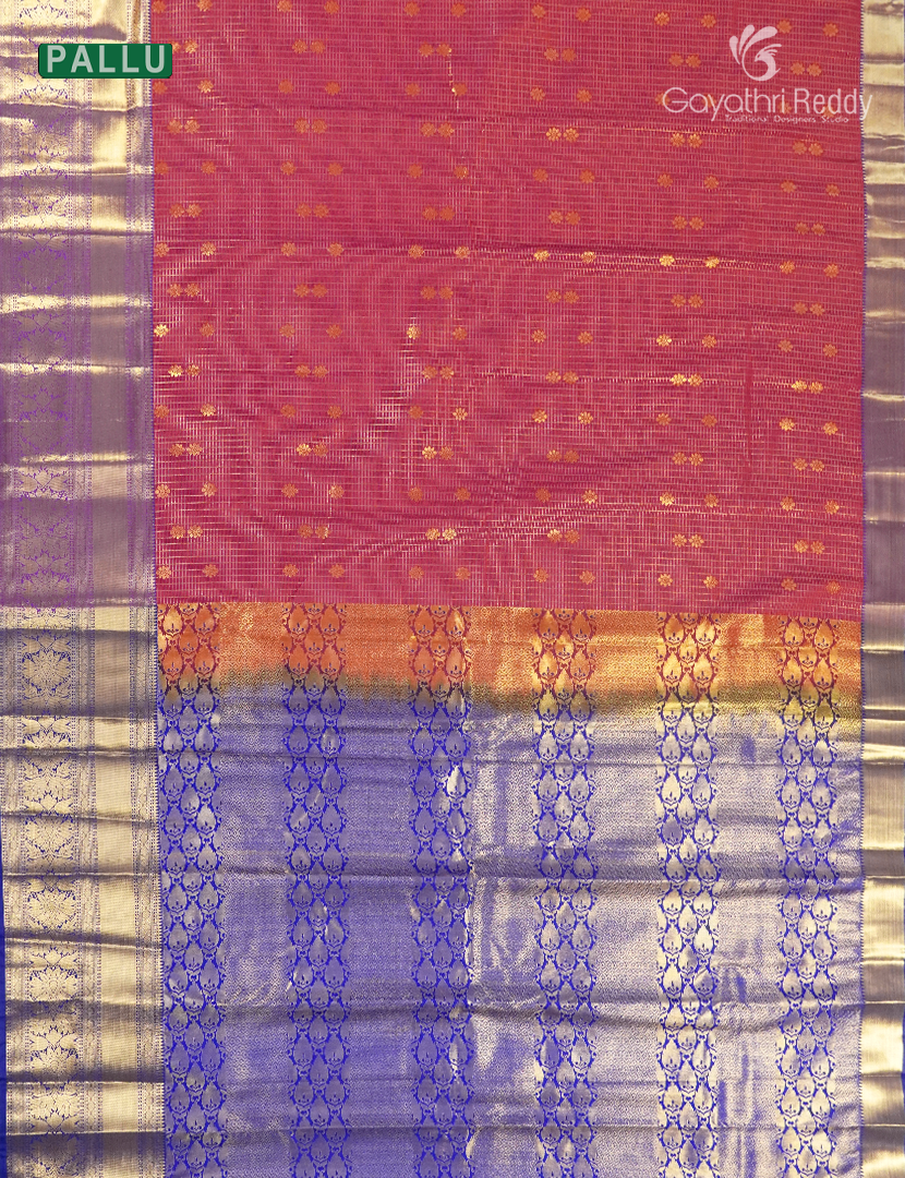 Semi Kanchipuram Silk Saree in Maroon and Royal Blue