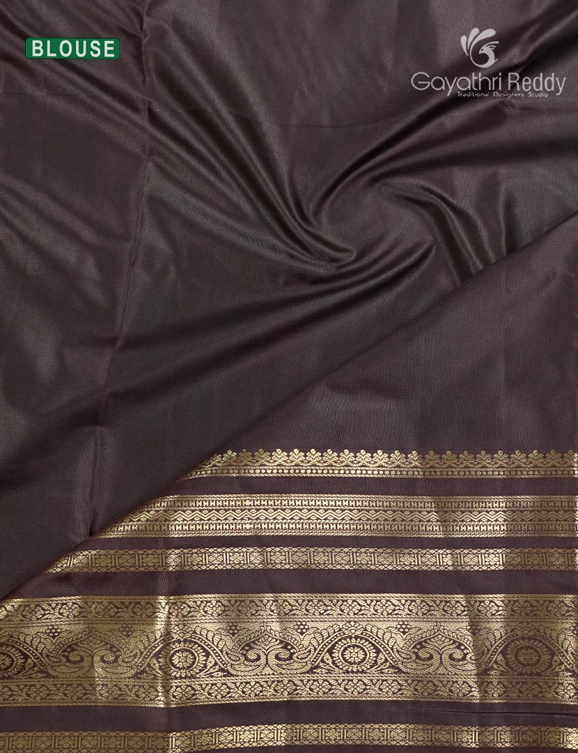 Semi Kanchipuram Silk Saree in Deep Brown