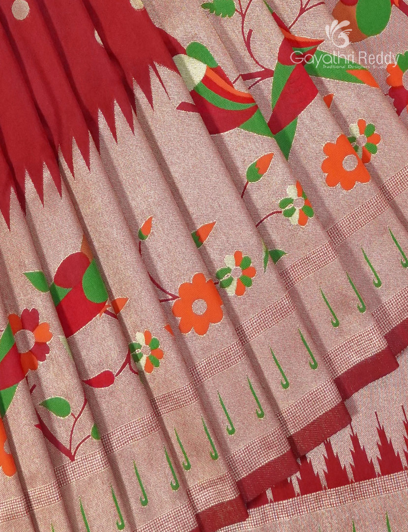 Semi Kanchipuram Silk Fancy Saree in Bridal Red