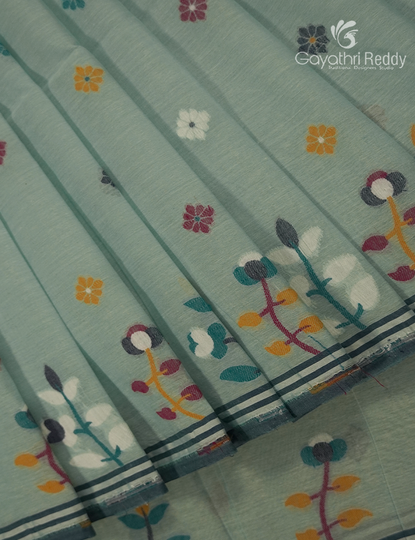 Jamdani Cotton Saree in Sage Green
