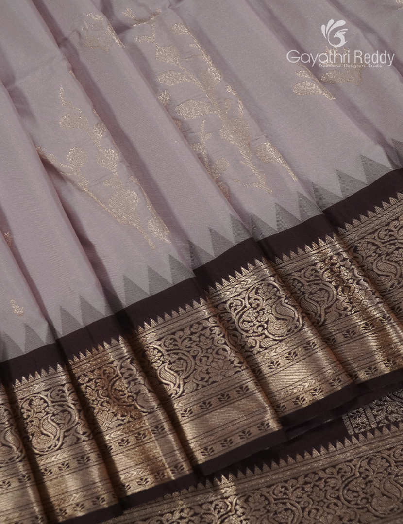 Soft Silk Saree in Ivory and Deep Snuff