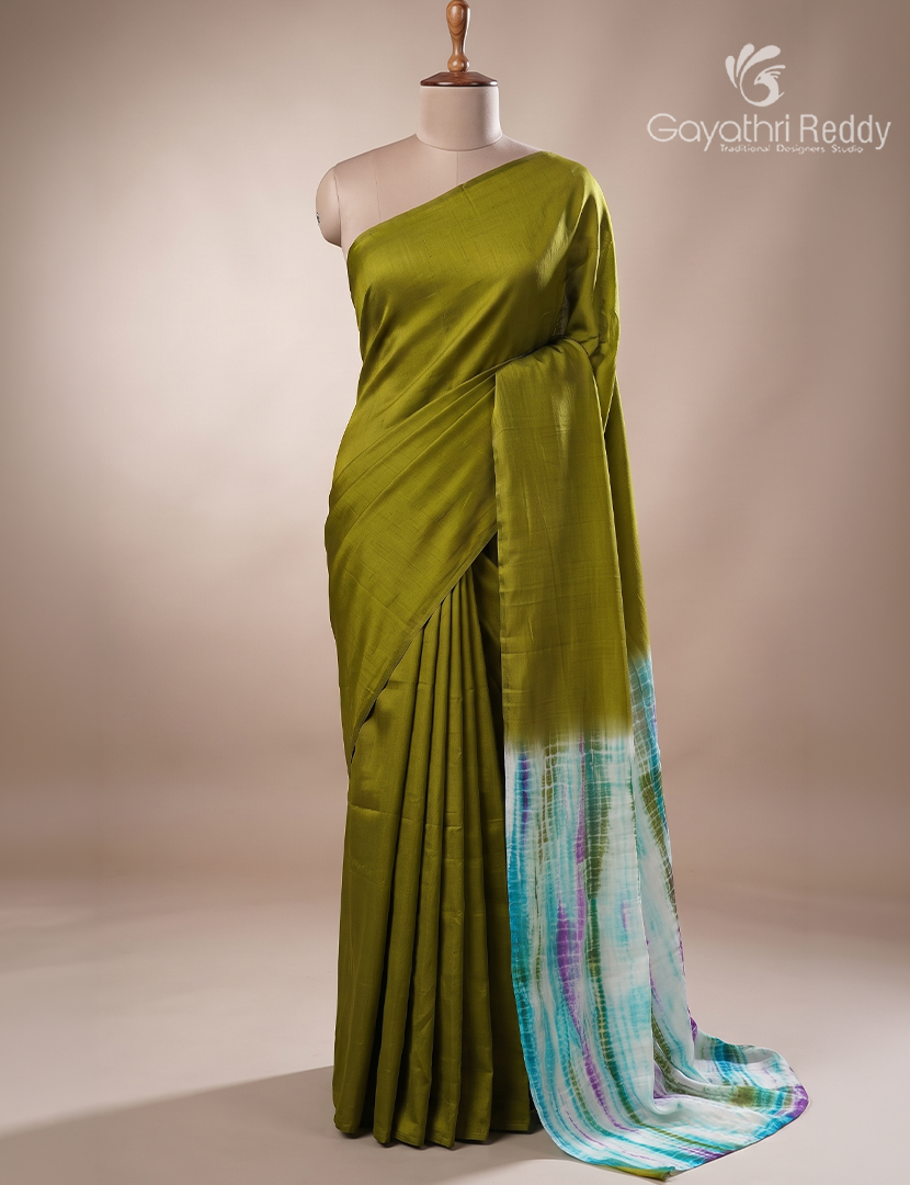 Pure Dupion Digital Print Saree in Mehendi Green