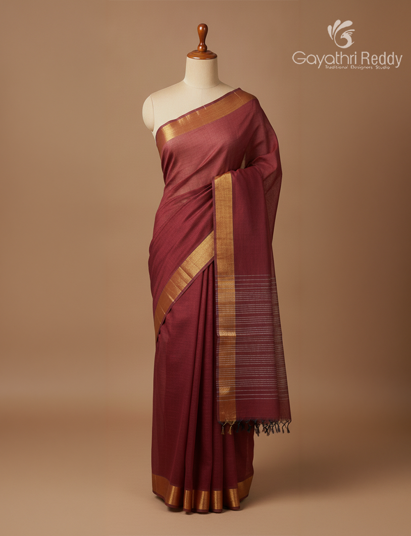Pure Handloom Cotton Saree in Deep Maroon