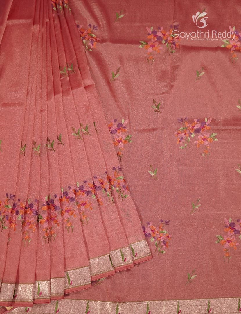 Organza Fancy Saree in Coral Peach