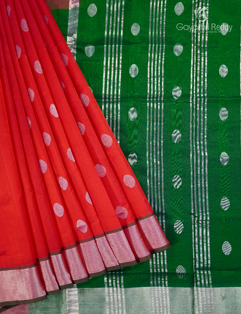 Pure Arani Sico Saree in Peach Pink and Mango Green