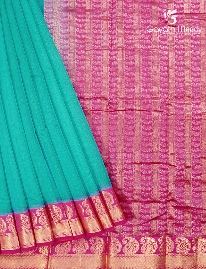 Pure Kanchi Sico Saree in Sea Blue and Rani Pink