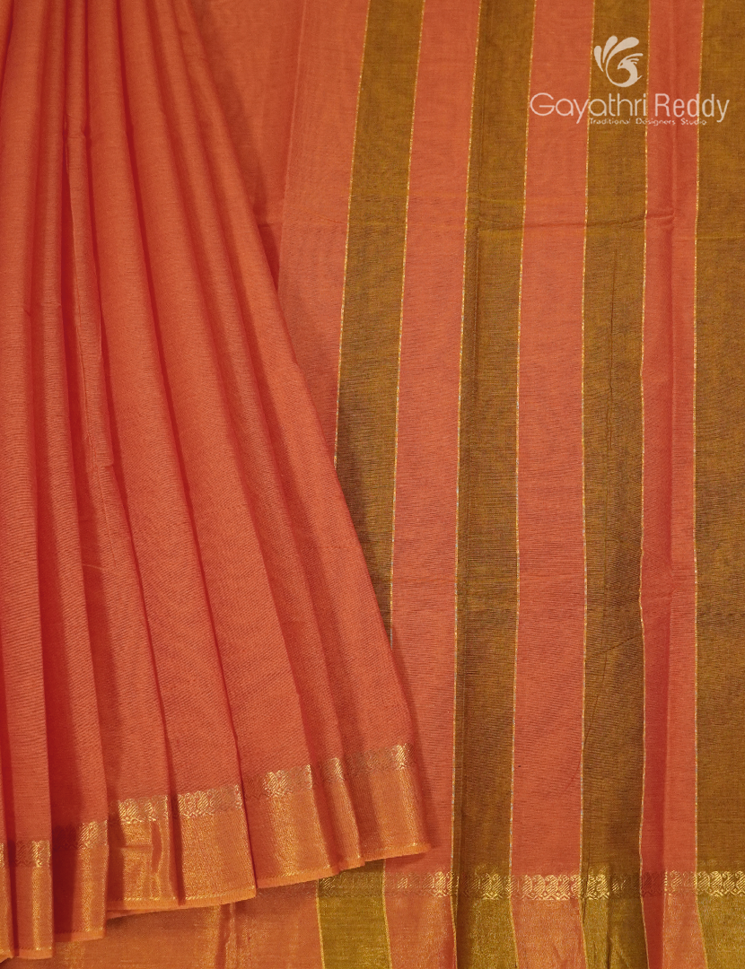 Pure Kanchi Cotton Saree in Orange