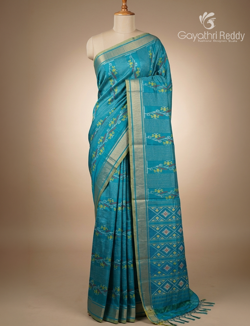 Pure Ikat Silk Saree in Sea Green