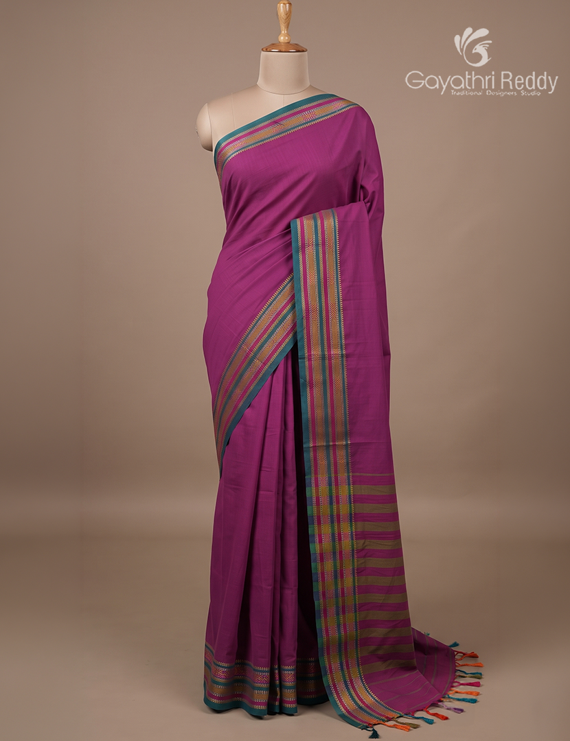 Pure Narayanpet Cotton Saree in Magenta Pink