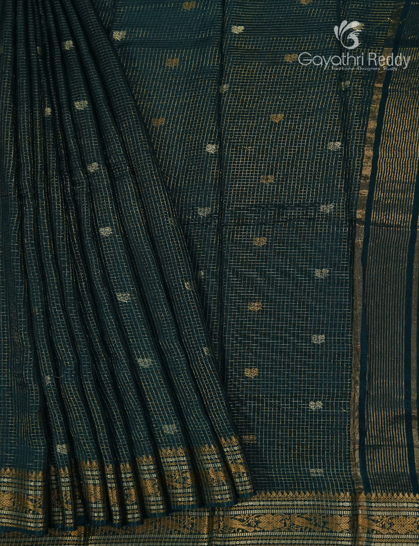 Semi Mysore Crepe Saree in Deep Green