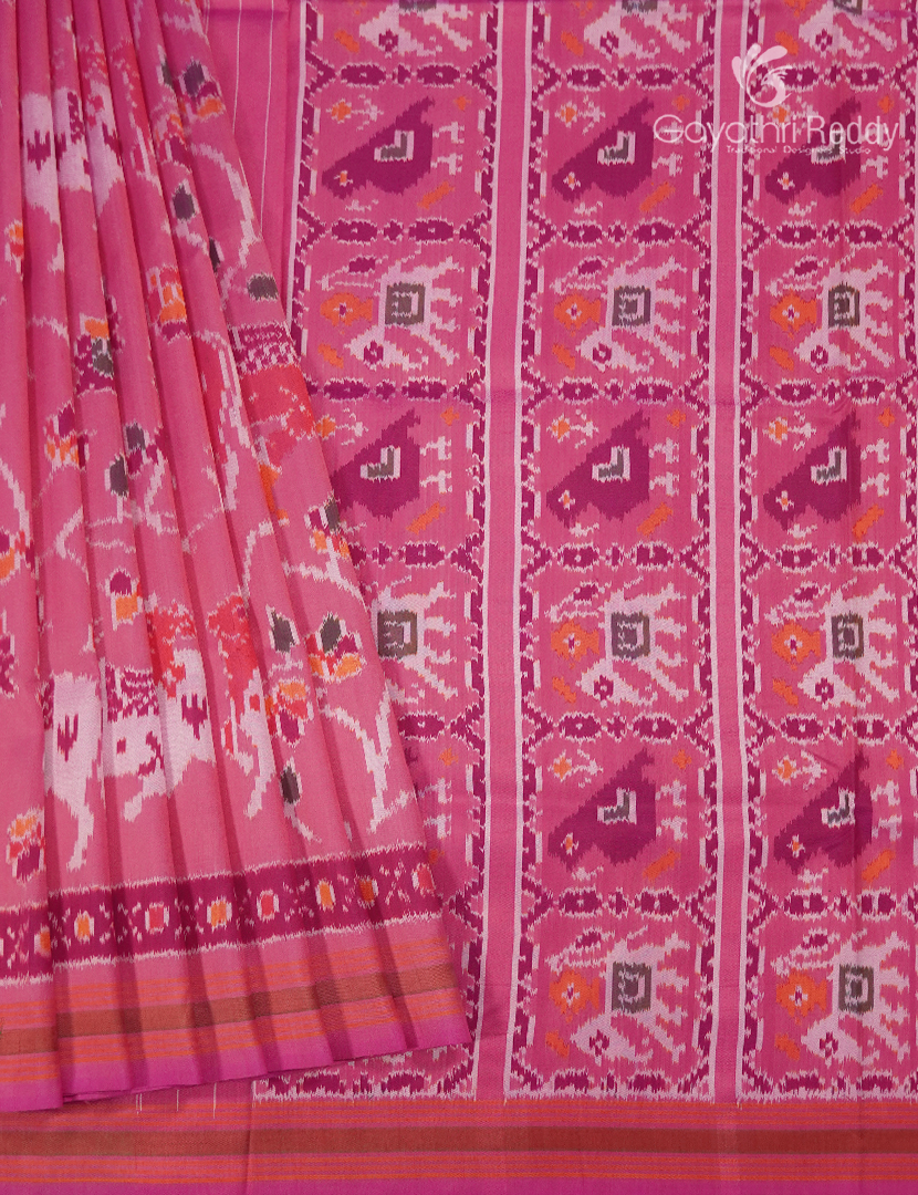 Pure Ikat Silk Saree in Baby Pink