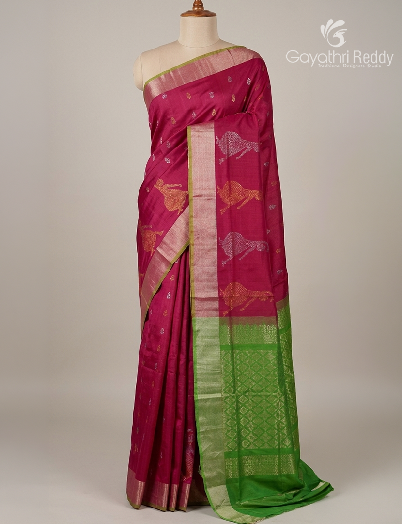 Pure Uppada Silk Saree in Pink and Parrot Green