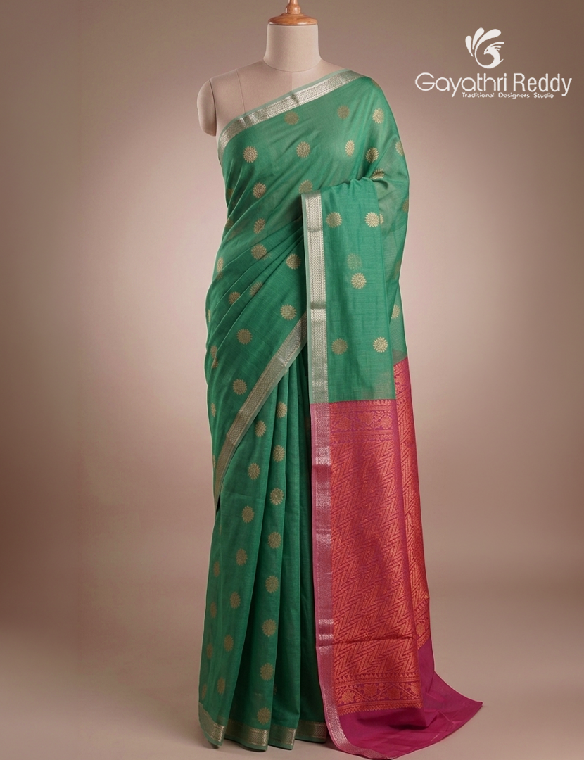 Kanchipuram Sico Saree in Sea Green and Rose Pink