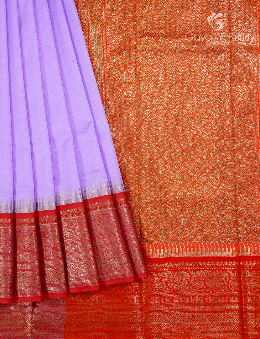 Semi Katan Silk Saree in Lavender and Red
