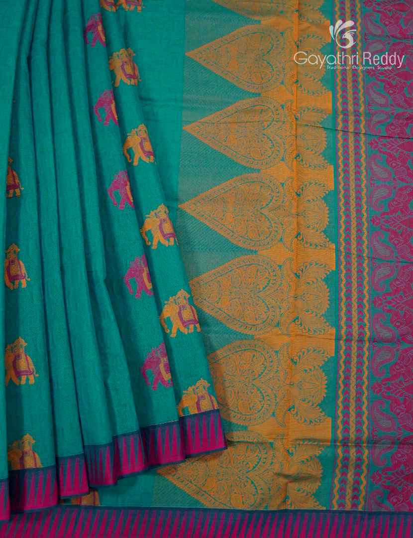 Pure Kanchi Cotton Saree in Sea Green