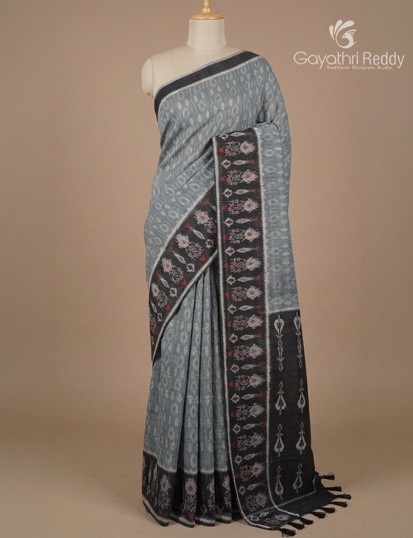 Linen Cotton Saree in Grey