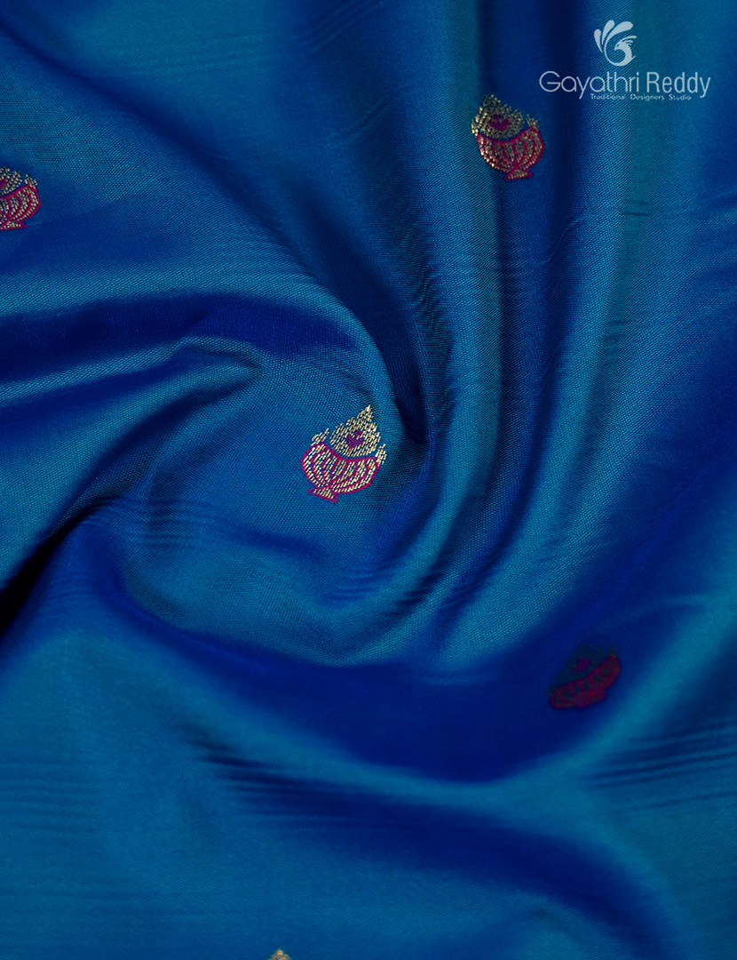Semi Kanchipuram Silk Fancy Saree in Deep Peacock Blue and Deep Magenta