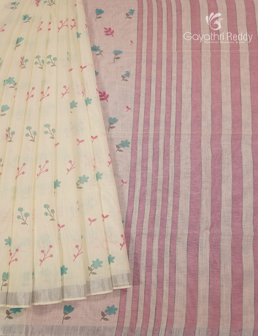 Pure Kanchi Cotton Printed Saree in Ivory