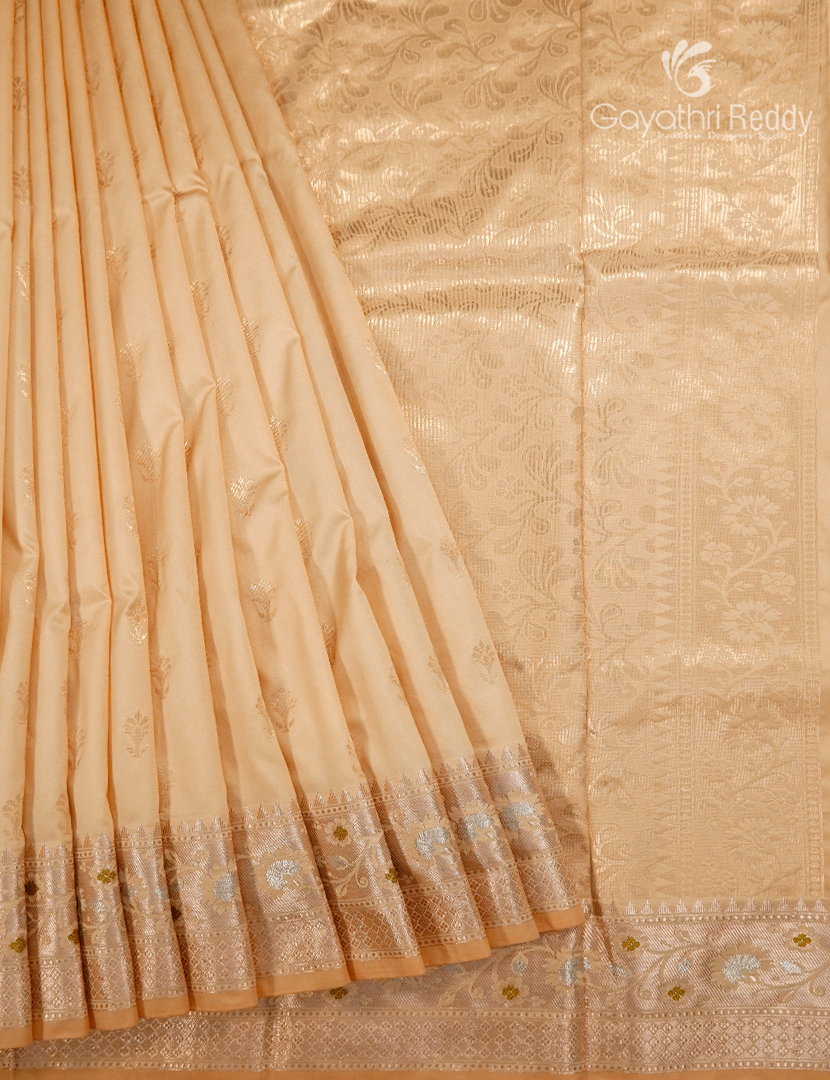Semi Banaras Katan Silk Saree in Golden Beige