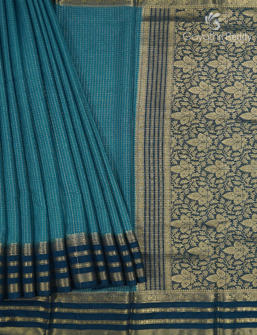 Semi Mysore Crepe Saree in Rama Blue and Navy Blue