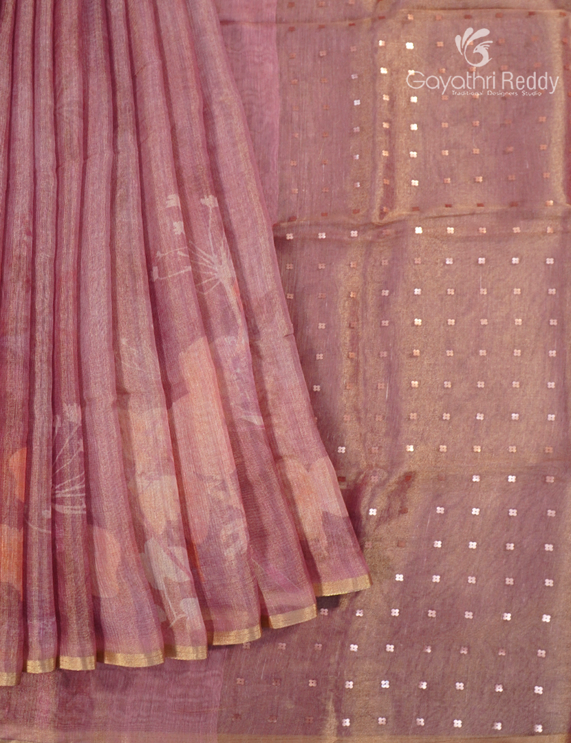 Linen Silk Saree in Pastel Peach
