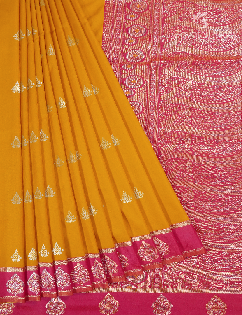Semi Kanchipuran Silk Saree in Yellow and Pink