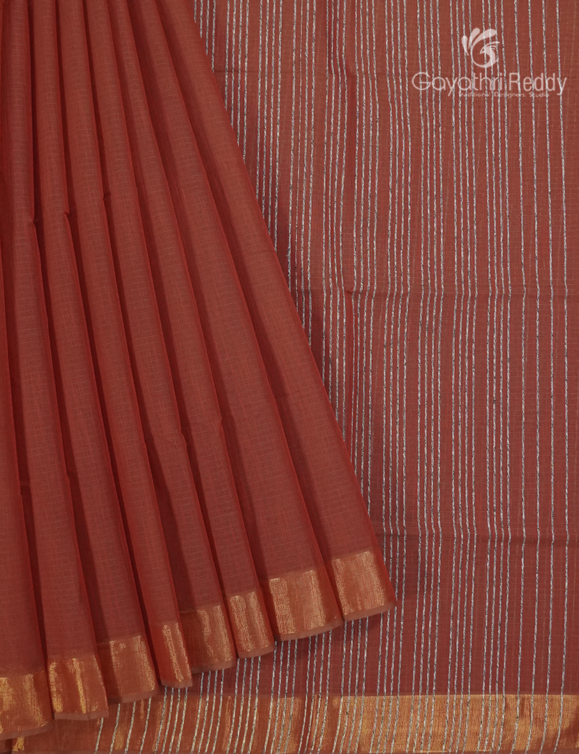 Pure Handloom Cotton Saree in Deep Rust