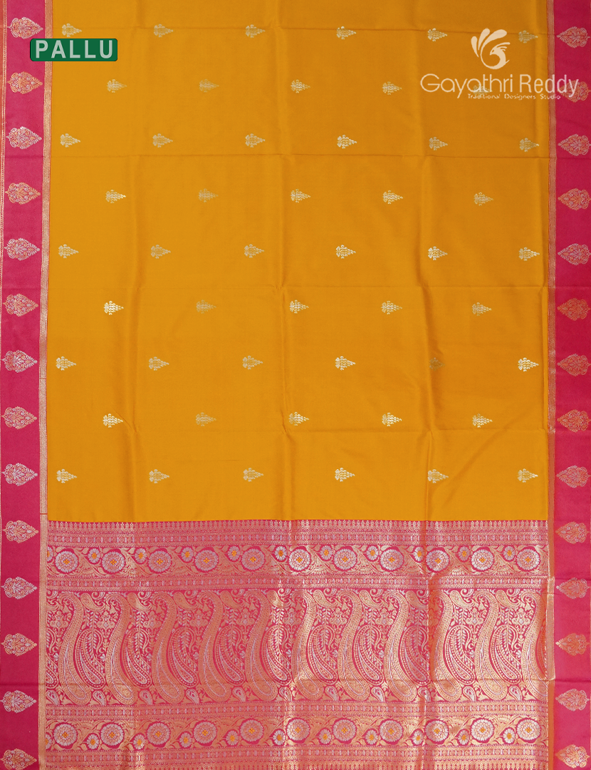Semi Kanchipuran Silk Saree in Yellow and Pink