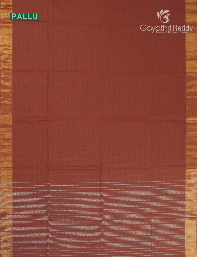Pure Handloom Cotton Saree in Deep Rust