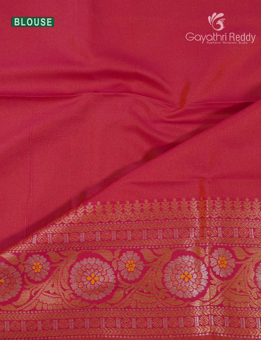 Semi Kanchipuran Silk Saree in Yellow and Pink