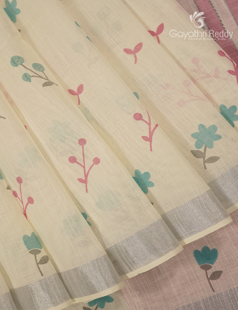 Pure Kanchi Cotton Printed Saree in Ivory