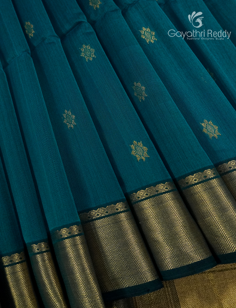Pure Chanderi Sico Saree in Deep Peacock Green and Black